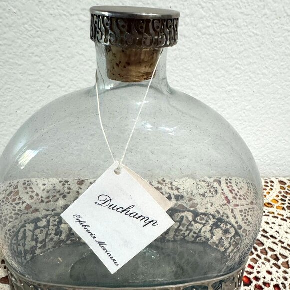 Duchamp Hand Blown Glass Decanter w/Nickel Plated Base and Cork Lid - Picture 9 of 12